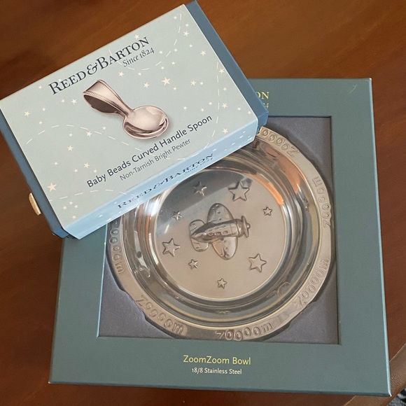 Reed and Barton pewter baby zoom zoom bowl and beaded spoon NWT - Picture 1 of 12